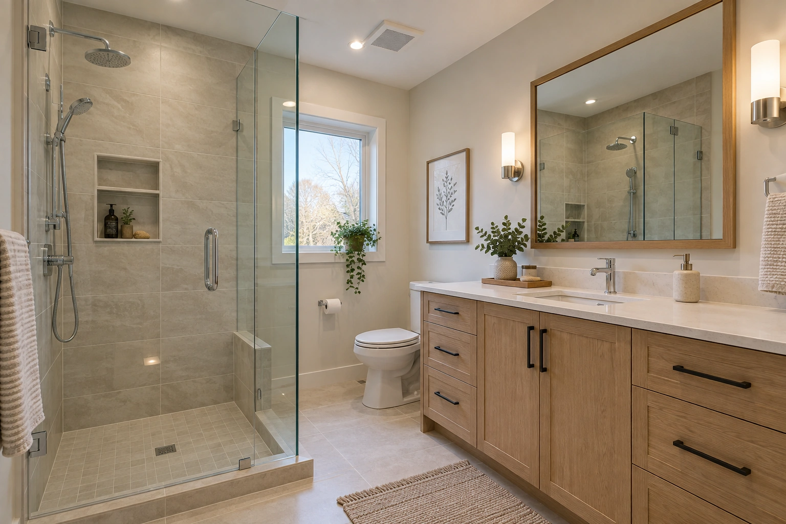 Illustrative bathroom design; finishes selected separately