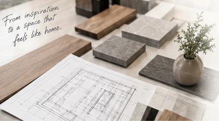 Illustrative finish samples and planning drawings